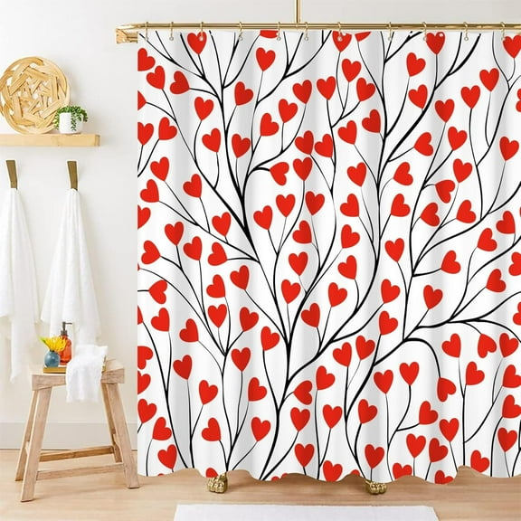 Valentines Shower Curtain, Romantic Love Shower Curtain Set for Valentine''s Day Waterproof Red Heart Mother''s Day Shower Curtain with Hooks, 84x72 Inch