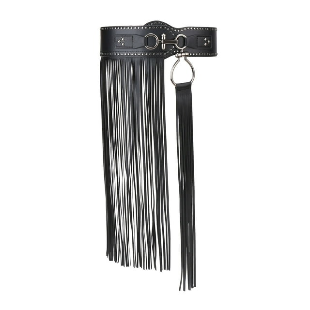 Women Imitation Leather Belt with Tassel Design Solid Color Adjustable Waist Belt Retro Style Clothing Accessory