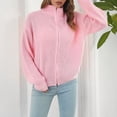 thumbnail image 1 of Suéter de punto de cuello alto para mujer, elegante, transpirable, con cierre de cremallera, suéter suelto con cremallera de cuello alto para mujer, Rosa M, 1 of 8