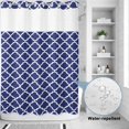 thumbnail image 4 of No Hook Shower Curtain with Built-in Rings - Navy Lake Blue Morocco Washable Waterproof Fabric Bathroom Curtains for Hotel,Rentals, 60 X 72 Inch Long , Minimalist Geometric Pattern, 4 of 9