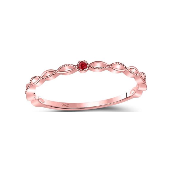 Diamond Princess 10kt Rose Gold Womens Round Ruby Solitaire Beaded Stackable Band Ring .01 Cttw