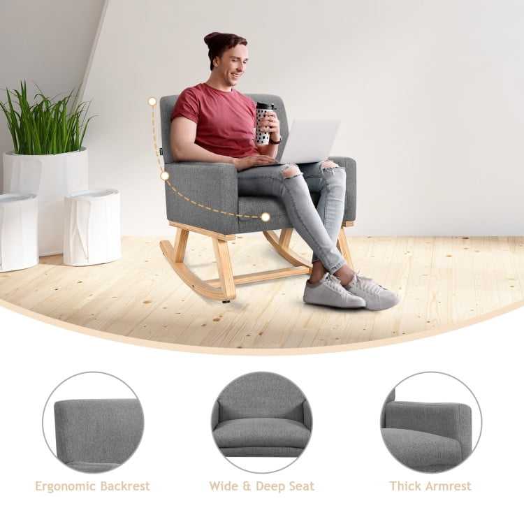 Finihen Rocking Chair, Upholstered Rocking Chair with and Solid Wood Base, Office Rocking Armchair, Comfortable Rocker for Living Room, Bedroom, Study Room, Gray Finihen Rocking Chair, Upholstered Rocking Chair with and Solid Wood Base, Office Rocking Armchair, Comfortable Rocker for Living Room, Bedroom, Study Room, Gray