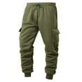 thumbnail image 3 of ZHUGeLI Mens Joggers with Pockets Casual Fashion Thickened Warmth Sport Pocket Elastic Solid Color Elastic Waist Jogger Pants Army Green M, 3 of 5