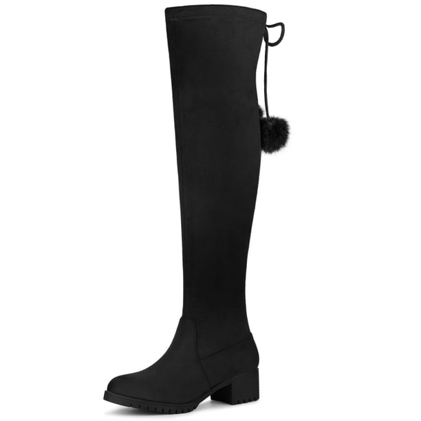 Botas con cordones para mujer Tacones gruesos Sobre la rodilla Botas altas negras hasta el muslo EU 37