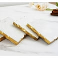 thumbnail image 5 of Marble Coaster, White Marble Square Coaster with Gold Edge, Set of 4, Handmade Hammered Texture Edge, 4-inch, 5 of 8