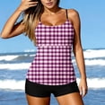 thumbnail image 5 of qucoqpe Tankini Swimsuits for Women Fashion Plaid Print Backless Spaghetti Strap Two Piece Modest Bathing Suits Summer Beach Swimwear with Shorts, 5 of 8