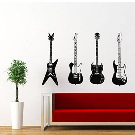 four guitars musical instrument decor recording music studio wall vinyl decal art sticker home modern stylish interior decor for any room smooth and flat surfaces housewares murals design graphic