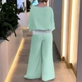 thumbnail image 5 of Inleife Two Piece Sets for Women Spring And Summer Women Elegant Solid Casual Short Sleevele Round-Neck Blouses Shirts Long Pant Sets Green Sizes L, 5 of 6