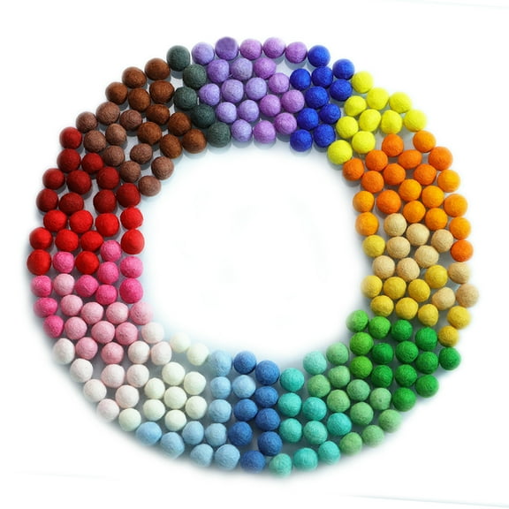 Felt Pom Poms, Wool Felt Balls (120 Pieces) 2 cm – 0.8 Inch, Handmade Felted 25 Color (Red, Pink, Blue, Yellow, Black, White, Pastel and More) Bulk Small Puff for Felting and Garland