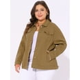 thumbnail image 2 of DARING DIVA Women's Plus Size Long Sleeve Button Front Washed Denim Jacket 1X Light Brown, 2 of 6