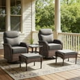 thumbnail image 4 of POCASSY 5 Pieces Outdoor Patio Furniture Set with Swivel Glider Patio Chairs Set of 2, Brown Wicker High Back Outdoor Conversation Set with Swivel Patio Chair, Ottoman, and Side Table, Gray Cushion, 4 of 17