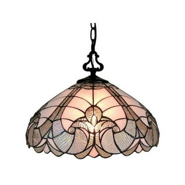 Amora Lighting Tiffany Style Hanging Pendant Lamp 16" Wide Floral Stained Glass White Game Living Dining Room AM297HL16B