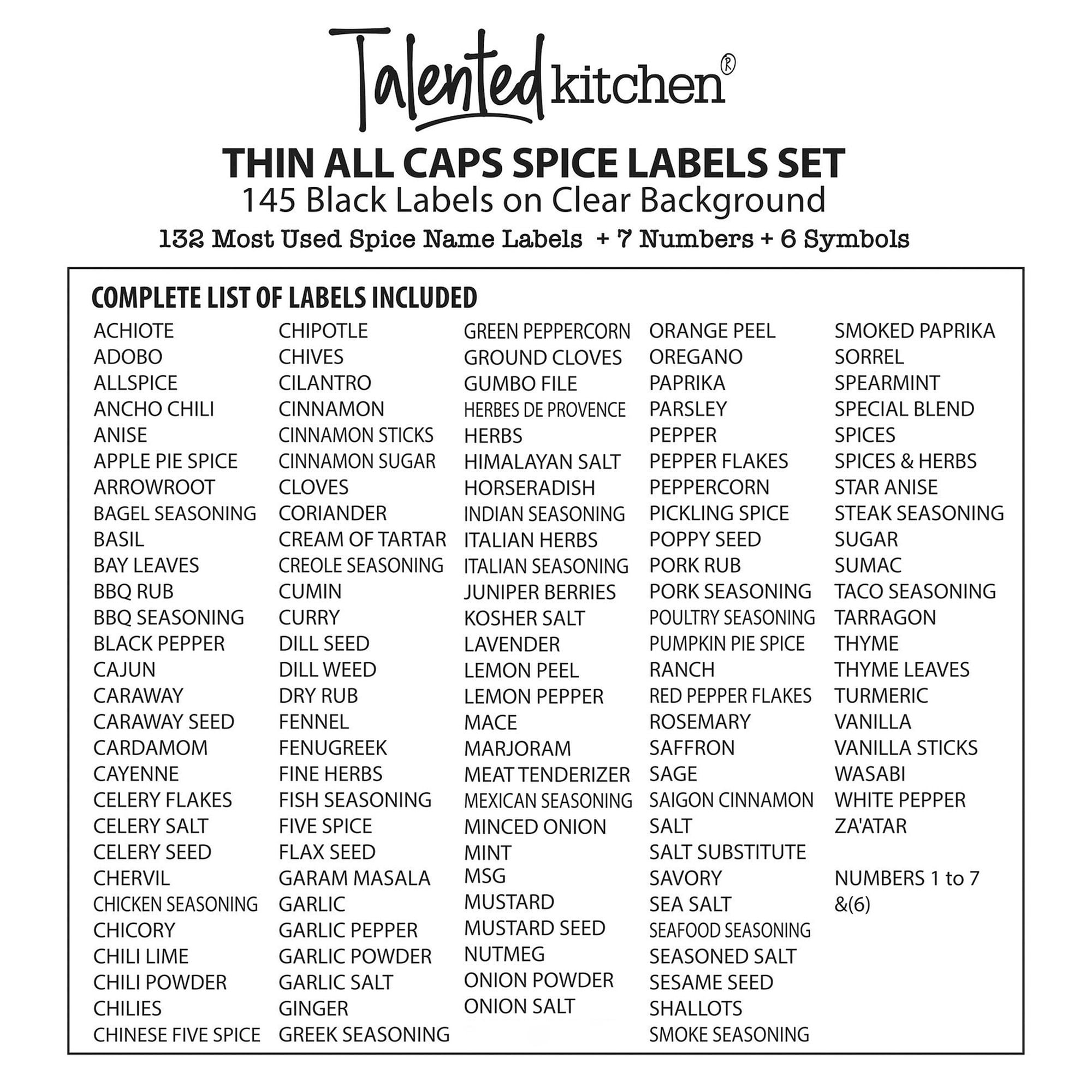 144 Preprinted Round Spice Jar Labels + Numbers for Kitchen Organization,  Black - Bed Bath & Beyond - 36365633
