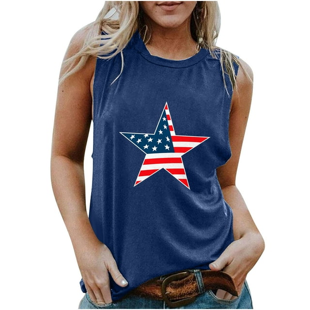 Chaleco estampado para mujer del Día de la Independencia, blusa de verano para niñas adultas Pompotops FGAJ13584