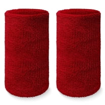 COUVER 6 inch Extra Long Thick Sports Wristband / Sweatband, DARK RED (2 Piece)