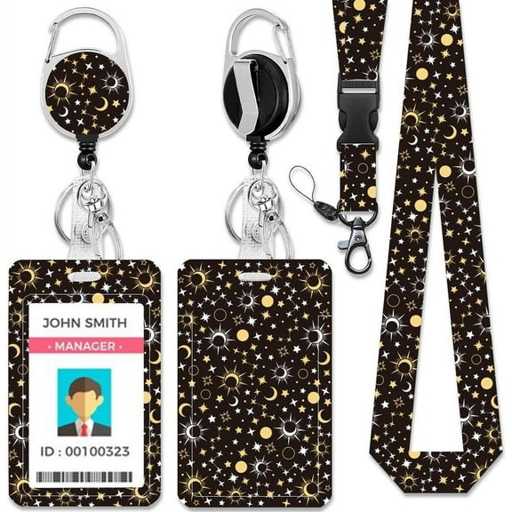 Stars ID Badge Holders with Lanyard Moon Sun Rectangle Plastic Name Tag ID Card Holder with Clasp for Business ID Card Teacher Student Nurse Office 4.3×2.8inch Colorful