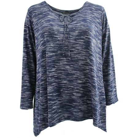 Women's Plus Size Long Sleeve Tie Chest Fashion Blouse Tee Shirt Knit Top Navy 1X G170.50L BNY Corner