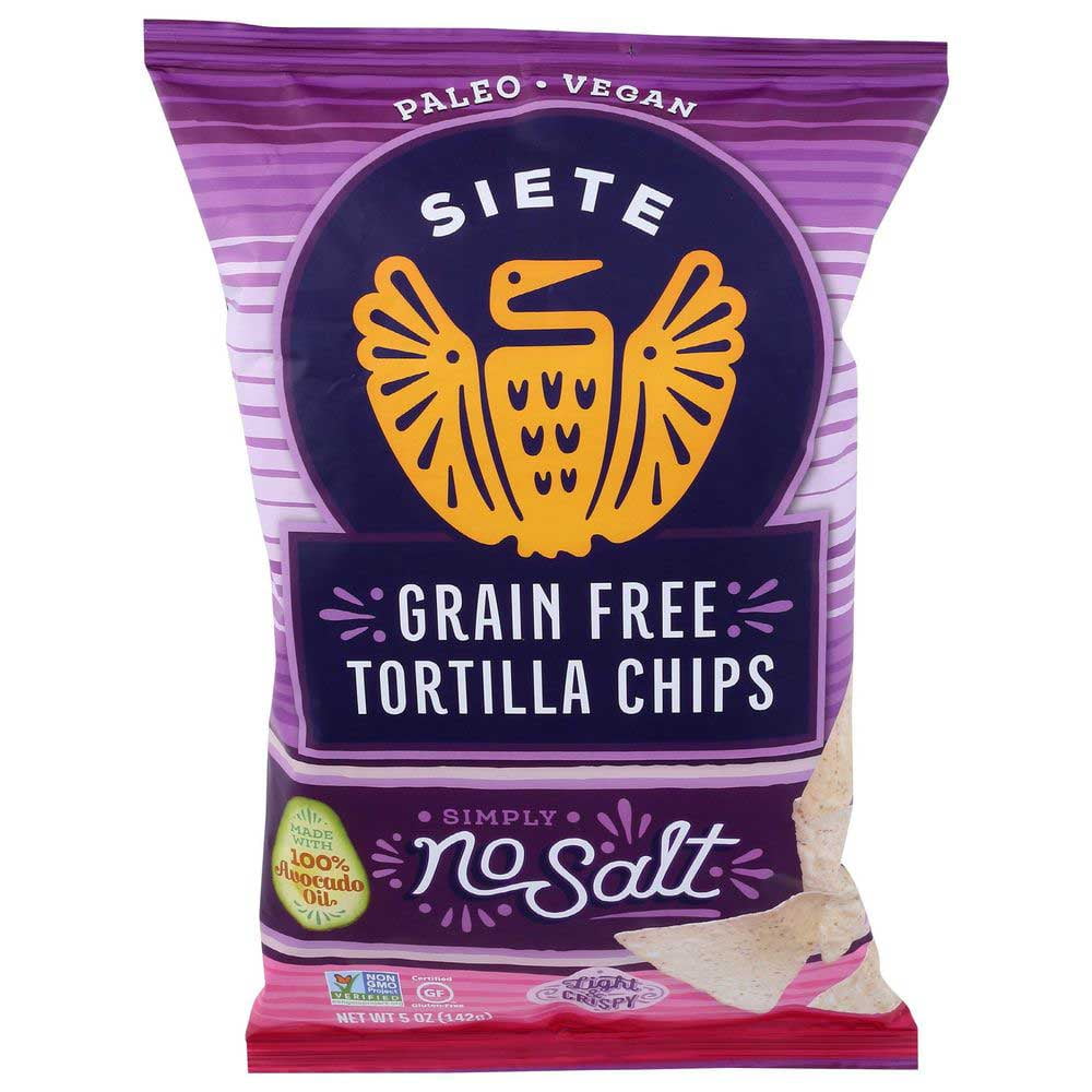 Siete No Salt Tortilla Chips, 5 Ounce 12 per case.