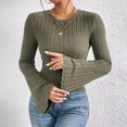 thumbnail image 4 of Njoeus Work Blouses for Women, Women's Casual Bell Long Sleeve Ribbed T-Shirt Knit Sweater Round Neck Ladies Basic Tops Blouse, 4 of 5