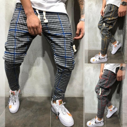 men's plaid skinny fit pants