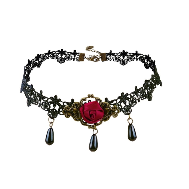 Collar de Halloween Rose Choker Choker Cuello Cuello Cristal Beads Colgante Cuello Cadena