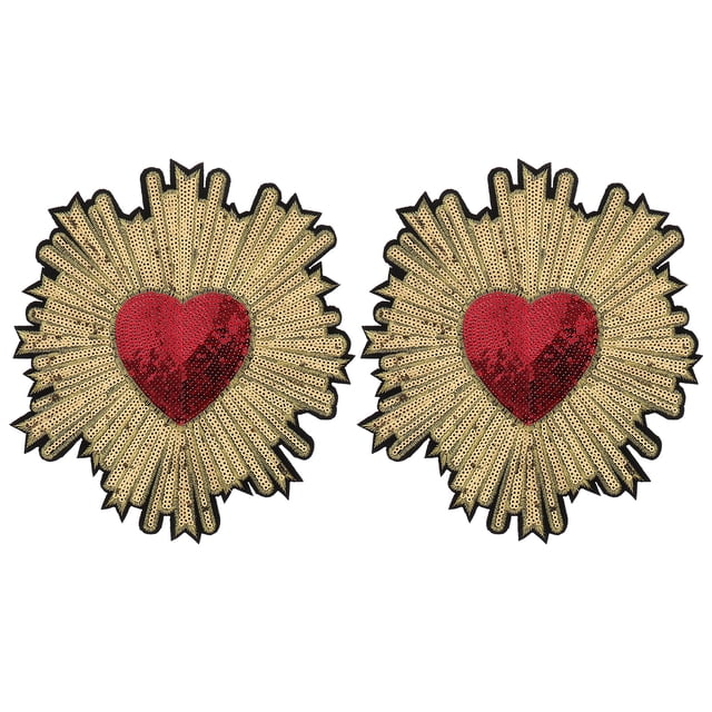 2pcs Embroidery Patch Handmade Sequins Peach Heart Decals Clothing Accessory