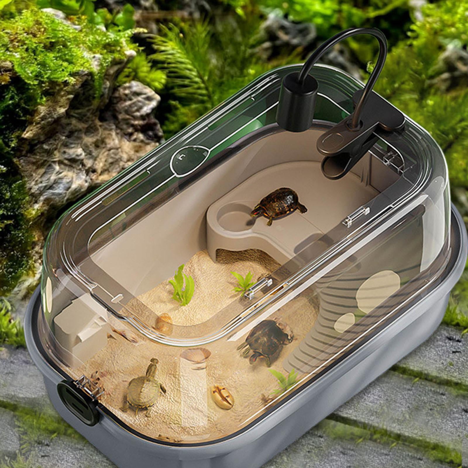 TOOYFUL Turtle Aquarium Reptiles Turtle Detachable Easy to Change Water Turtle Habitat Turtle Tank for Terrapin Turtle Tortoise Amphibians Gray