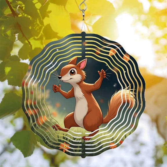 Joyful Cartoon Squirrel Metal Hanging Wind Spinner - Dynamic Tunnel Design for Vibrant Yard & Garden Decor Colorful Outdoor Charm