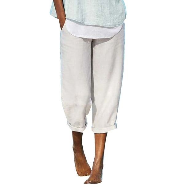 CTMAXC - Plus Size Womens Casual Comfy Trousers Cropped Plain Summer Loose Pants Bottoms