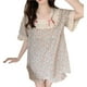 thumbnail image 3 of Conjunto de pijamas de verano para mujer, manga corta, costura de encaje, pantalones cortos de dos piezas, ropa de dormir con estampado floral L, 3 of 12