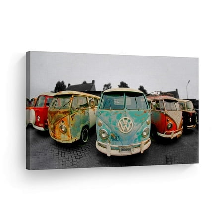Impression sur Toile Décorative Vintage Van Bus Art Moderne Mural en Bois - Prêt à Accrocher - Fait Main aux États-Unis - 8x12
