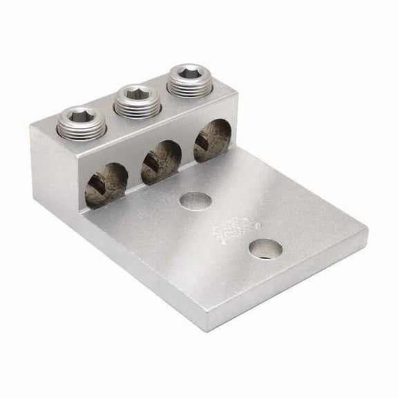 Burndy Mechanical Lug, 3 Conductor, 2 Hole, 3/8 in Stud, Aluminum K3A25U2