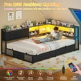 thumbnail image 3 of Twin Size Corner Bed Frame with Charging Station & LED Lights, Storage Headboard,Platform Bed Frame with 8 Storage Drawers & Bookcase, No Box Spring Needed,Twin Daybed Metal Slats,Black & Gray, 3 of 8