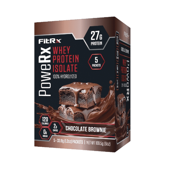 FitRx PoweRx Whey Protein Isolate – Chocolate Brownie High Protein Powder, 27g Whey Isolate, 0g Sugar, 5 Servings, 6 oz Total