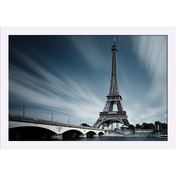 Paris, France - Eiffel Tower - Lantern Press Photography (24x16 Giclee Art Print, Gallery Framed, White Wood)