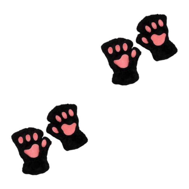 Sonducket Guantes sin dedos de moda de la garra de oso de los regalos pensativos del poliéster guantes del medio dedo lindos negro 2Conjunto
