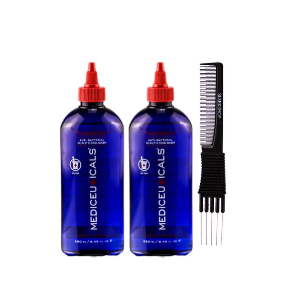 THERAPRO Mediceuticals TheraRx - Antibacterial Scalp & Skin Wash (8.45 oz) with SLEEKSHOP Teasing Comb Pack of 2