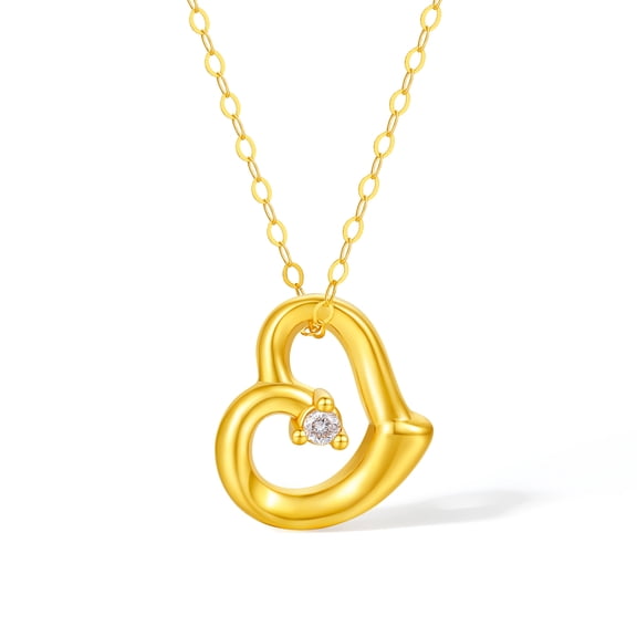 ZHOU LIU FU 18K Yellow Gold Heart Pendant Necklace for Women 15.7''-17.7'' W0615853