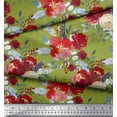 thumbnail image 2 of Soimoi Green Georgette Viscose Fabric Leaves & Peony Floral Print Fabric by Yard 42 Inch Wide, 2 of 3