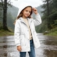 thumbnail image 6 of DJDLJWCJ Teen Girls Mid Length Windbreaker Water Resistant Solid Color Zip Up Hooded Jacket for Outdoor Hiking White Size 11, 6 of 9