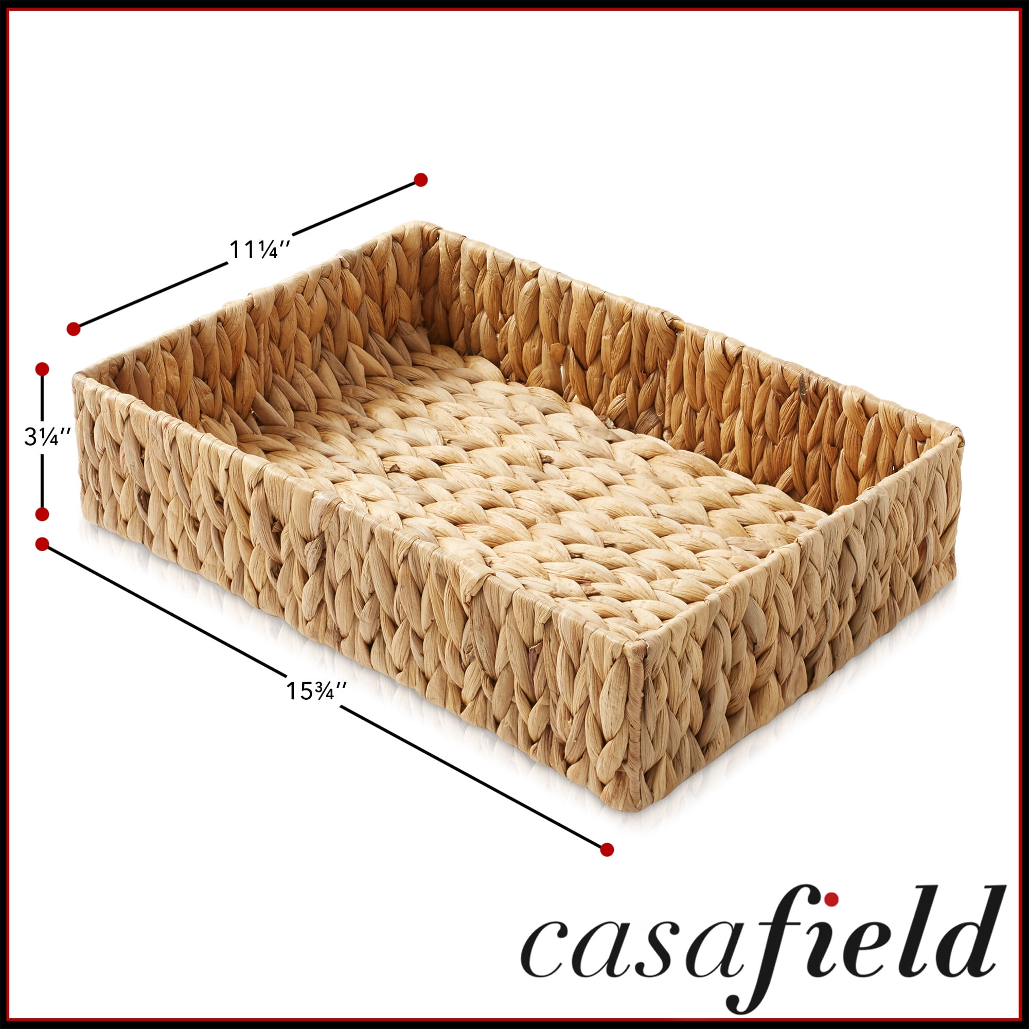 Casafield Bathroom Storage Baskets - Set of 2, Natural - Water Hyacinth, 15.75" W x 11.25" D x 3.25" H, Woven Toilet Paper, Tissue, Shelving Bins