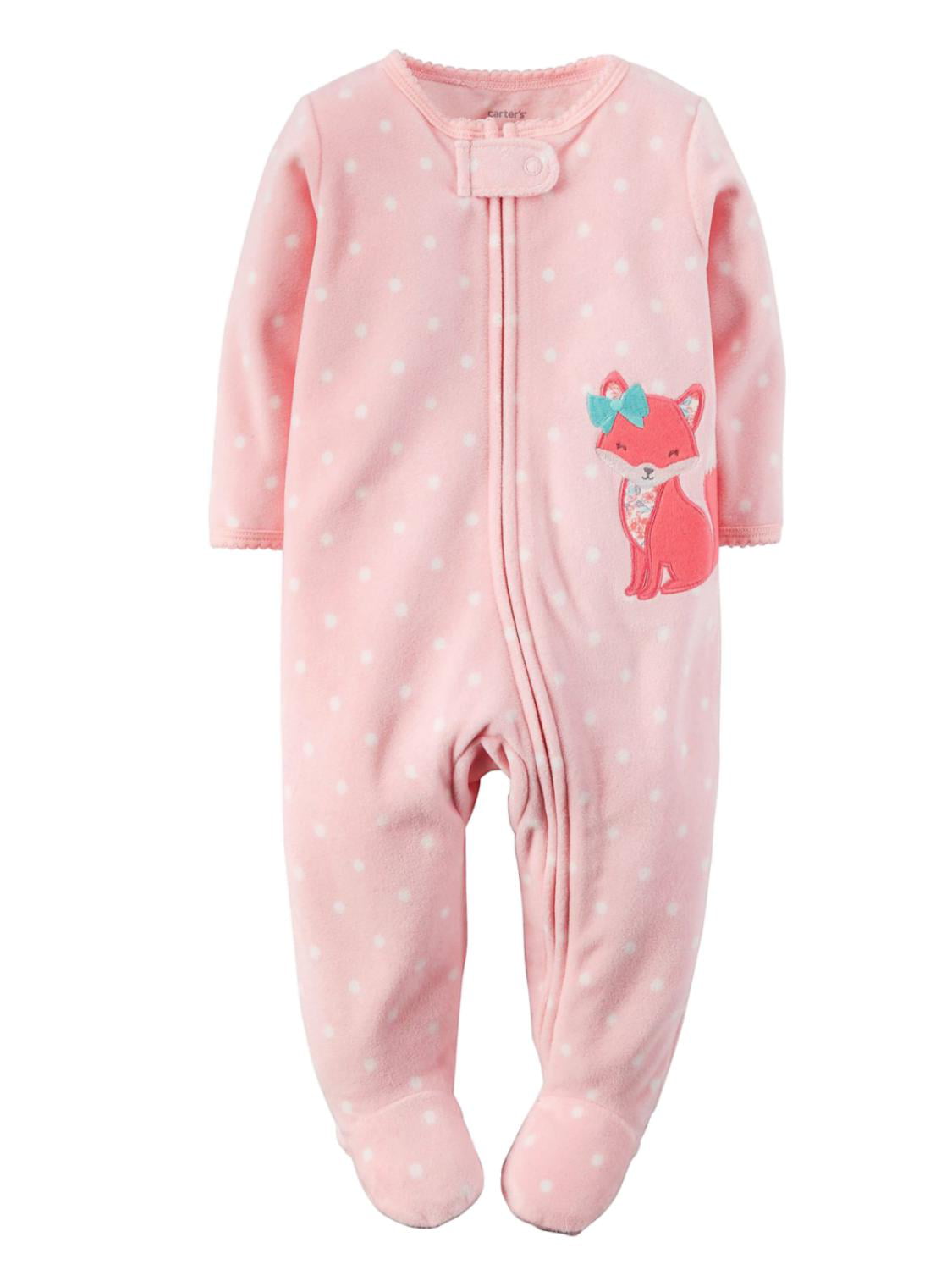 Carter's Carters Infant Girls Pink Fox Micro Fleece Sleeper Sleep & Play Pajama 3 Months