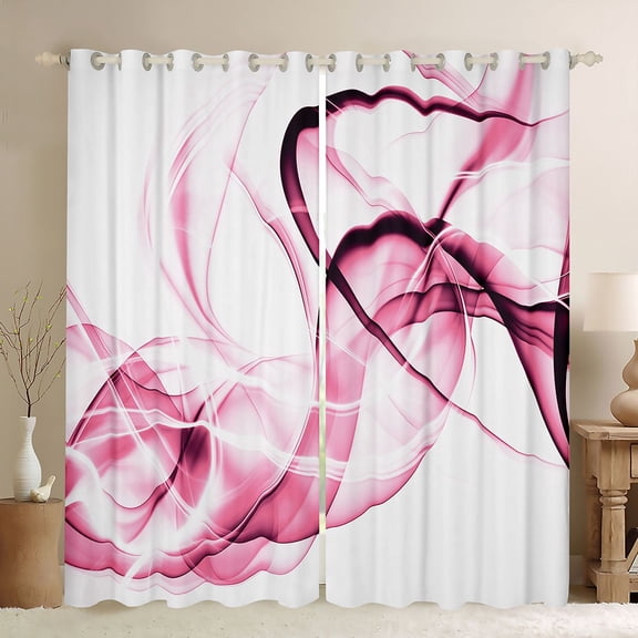 Manfei Abstract Artwork Kitchen Curtains, Gradient Black Out Curtains Pack of 2 (42x63 Each), Pink