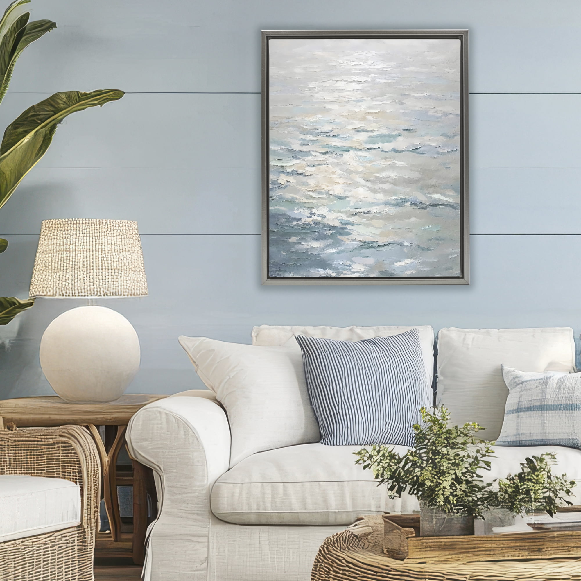 Stupell Industries Shallow Reflections Calm Sea Gray Framed Floater Canvas Wall Art, design by Riley B