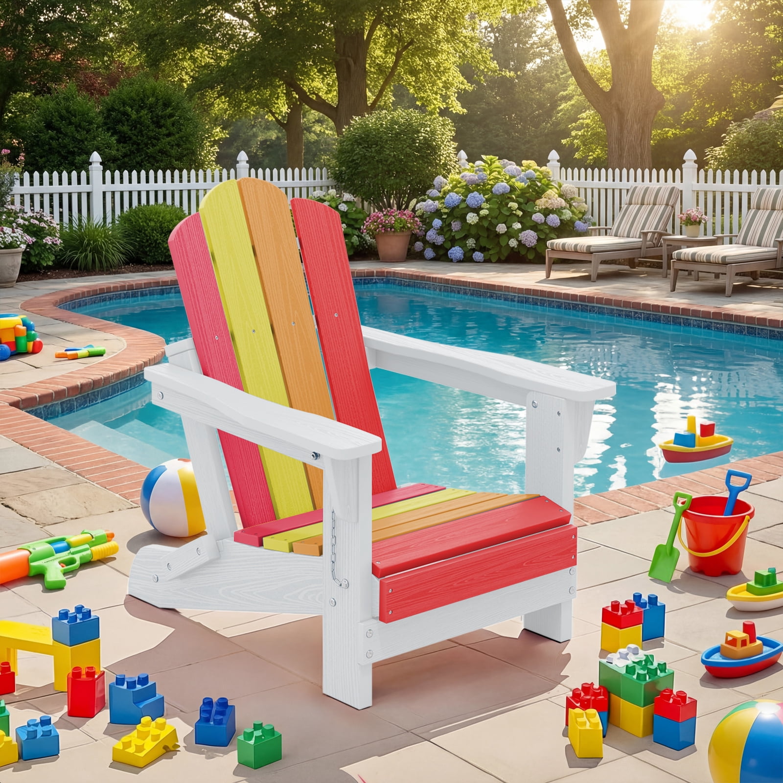 RIAFUN HDPE Adirondack Kids Outdoor Chair, Foldable & Weather-Resistant Toddler Patio Chair for Garden Lawn Yard Deck,Red-to-Pink Gradient
