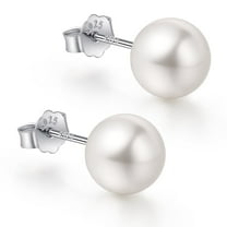 White Gold Plated Sterling Silver Pearl Stud Earrings for Women, White Pearl Wedding Earrings Hypoallergenic Jewelry