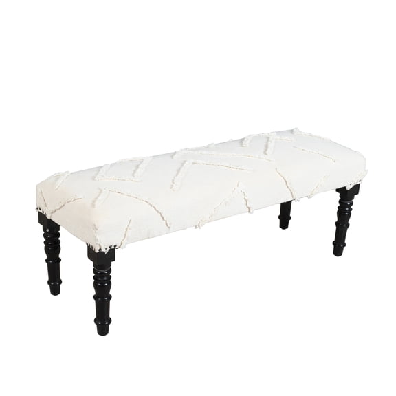 LR Home Analia Cotton Upholstered Accent Bench, Off-White Shag, 16"D x 18"H x 47"W