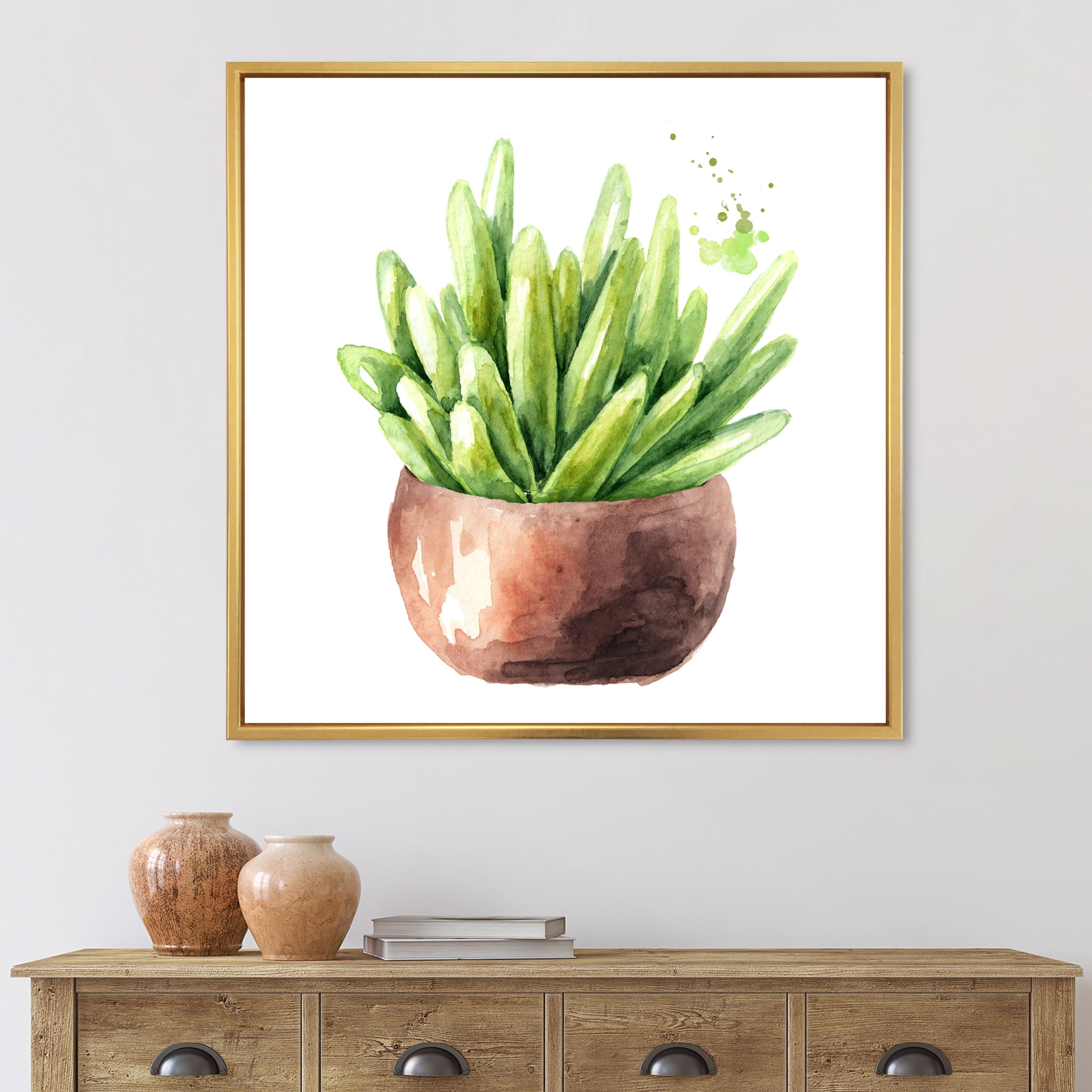 Designart 'Succulent Flower In Terracotta Clypot I' Traditional Framed Canvas Wall Art Print