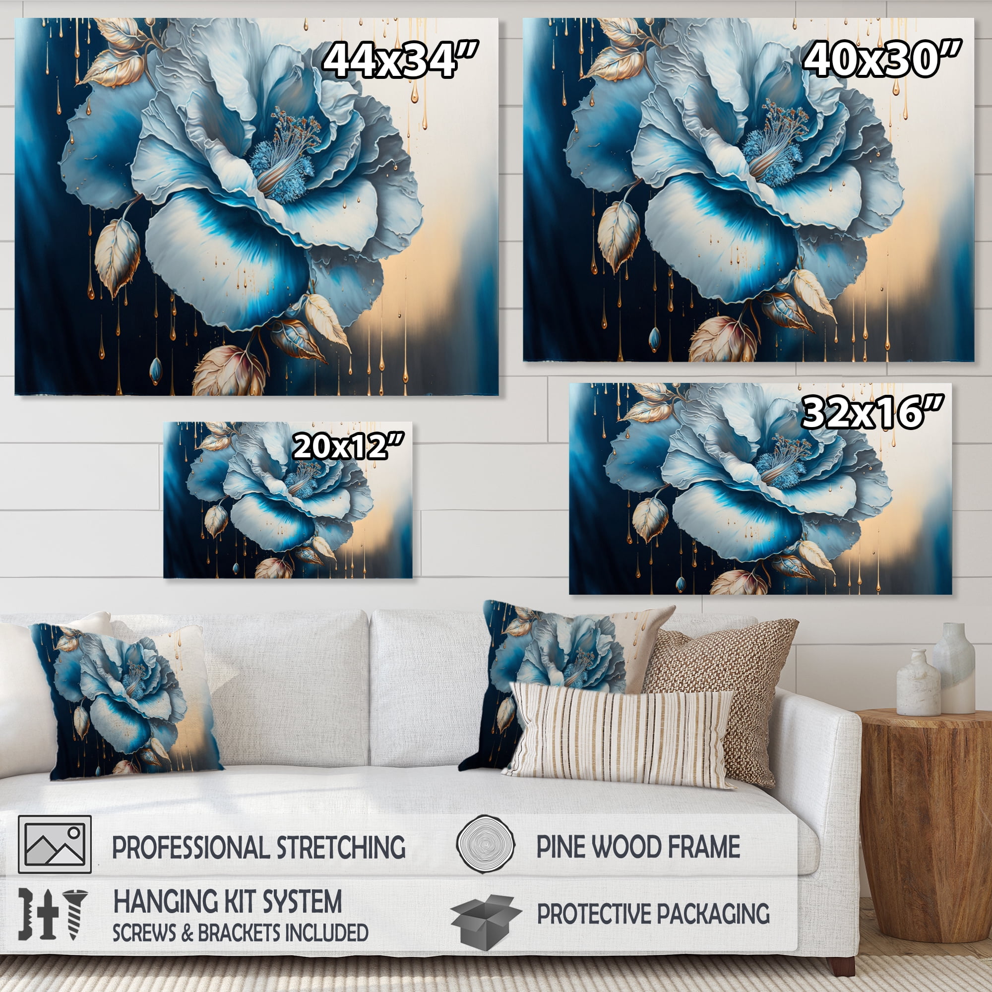 Designart Ice Blue Hibiscus Canvas Wall Art