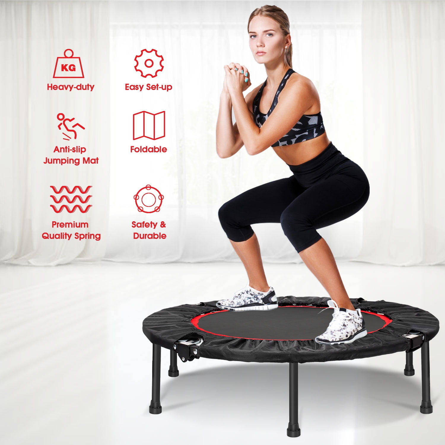 arteesol Mini Trampoline 40-inch Rebounder Foldable Noiseless Small Trampoline with Safety Pad Adjustable Foam Handle for Indoor/Outdoor Exercise Fitness Trampoline 